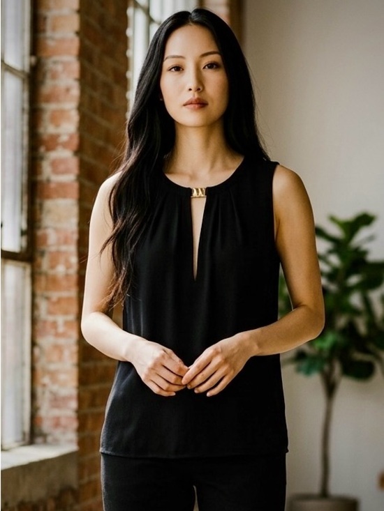 H&M Tops - H&M Black Keyhole Sleeveless Blouse Gold Hardware Workwear Top Size S